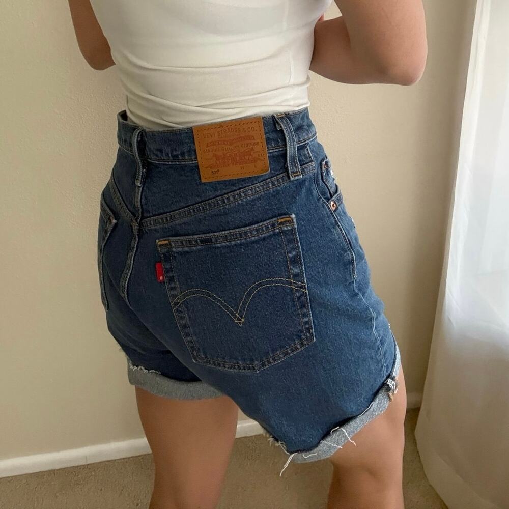 Levi's 501 Mid Thigh hi rise dark Denim Jean Shorts jorts NWT summer beach y2k